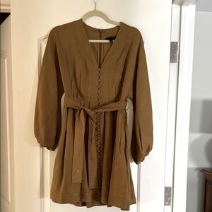 Banana Republic Brown Tie Front Long Sleeve Dress